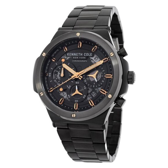 NWT Authentic Kenneth Cole New York Chronograph Quartz Black Dial Men's Watch - Picture 1 of 3